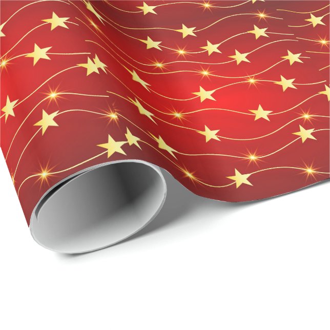 gold red stars christmas wrapping paper (Roll Corner)