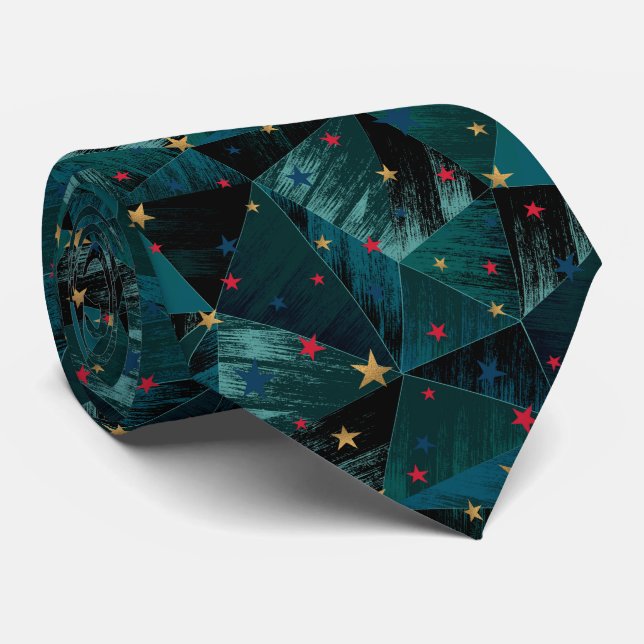 Gold, red stars on blue  neck tie (Rolled)