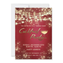 Gold red string lights corporate Cocktail party  Invitation