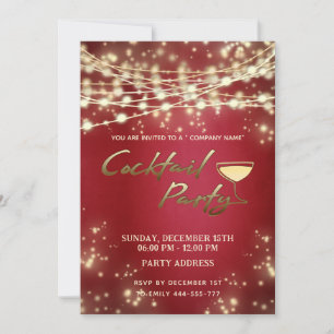 Gold red string lights corporate Cocktail party Invitation