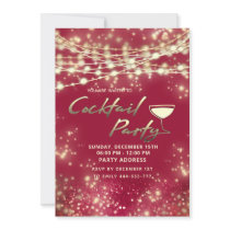 Gold red string lights corporate Cocktail party Invitation