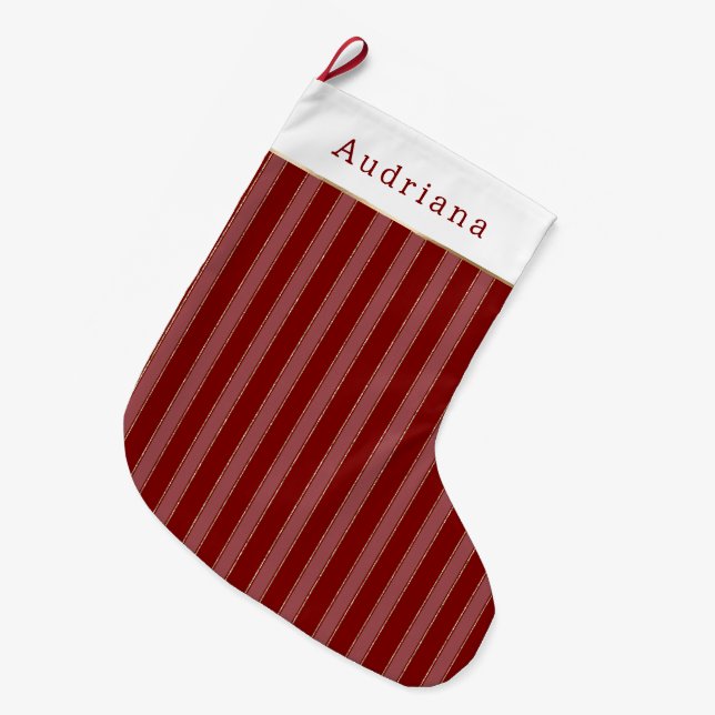 Gold Red Stripes Christmas Large Christmas Stocking (Front (Hanging))