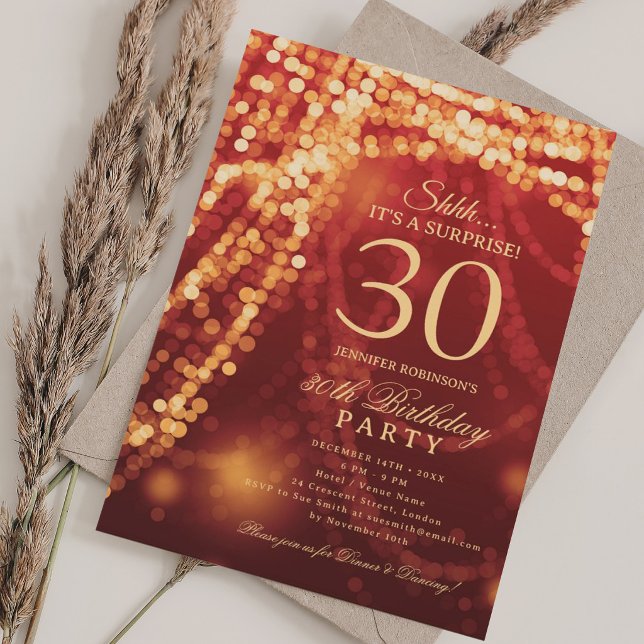 Gold & Red | Surprise 30th Birthday Party  Invitation (Gold & Red | Surprise 30th Birthday Party Invitation)