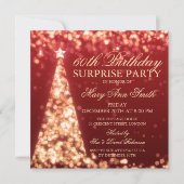 Gold Red Surprise 60th Birthday Christmas Lights Invitation (Front)