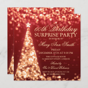 Gold Red Surprise 60th Birthday Christmas Lights Invitation