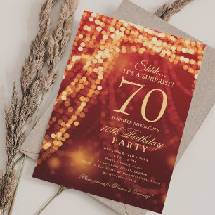 Gold & Red Surprise 70th Birthday Party Invitation