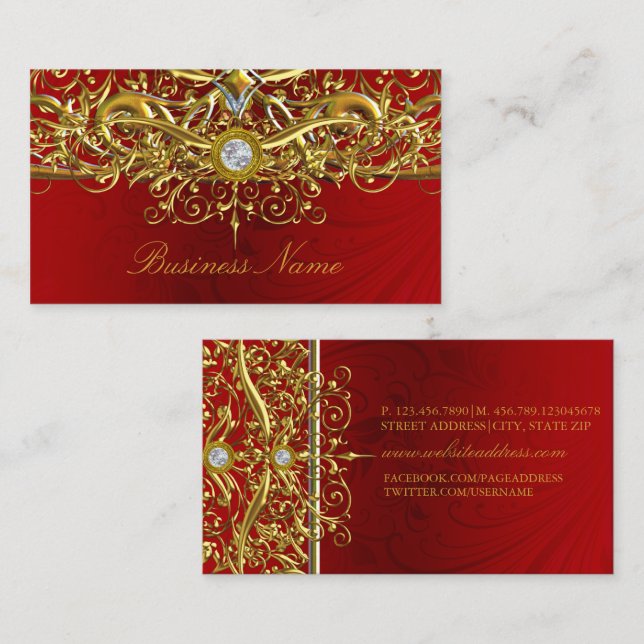 Gold Red Swirl Abstract Business Card (Front/Back)