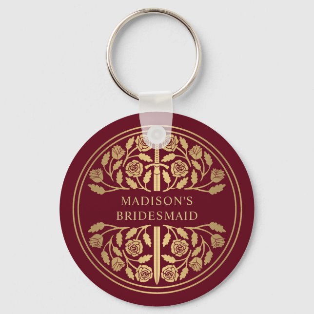 Gold Red Sword Bridesmaid Royal Wedding Gift Keychain (Front)