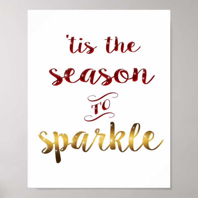 Gold Red Tis The Season To Sparkle Handwriting  Poster (Front)