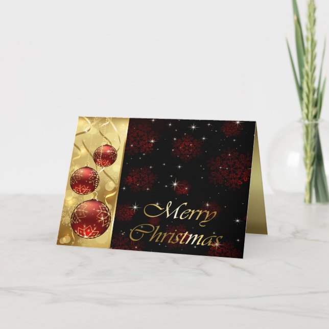 Gold & Red Twinkling Christmas Ornaments Holiday Card (Front)