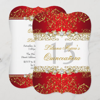 Gold Red Vintage Glamour Quinceanera Invitation