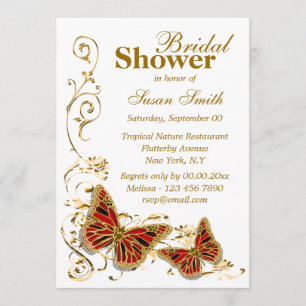 Gold red wedding engagement anniversary invitation