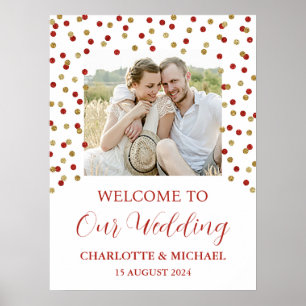 Gold Red Wedding Welcome Custom 18x24 Photo Poster