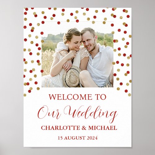 Gold Red Wedding Welcome Custom 85x11 Photo Poster