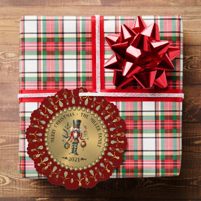 Gold Red White Diamonds Christmas Nutcracker Ornament Card (Insitu (Gift))
