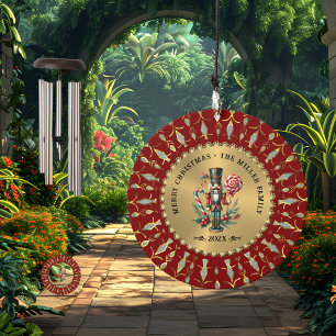 Gold Red White Diamonds Christmas Nutcracker Wind Chime