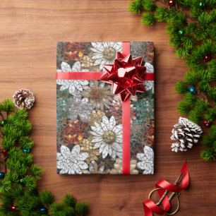 Gold Red White Floral Wrapping Paper
