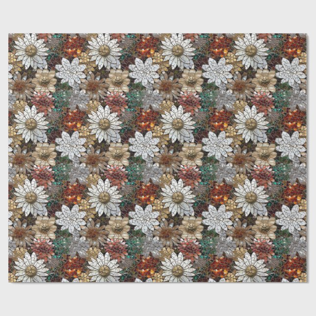 Gold Red White Floral Wrapping Paper (Flat)