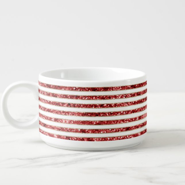Gold Red White Glitter Stripes Christmas Bowl (Right)
