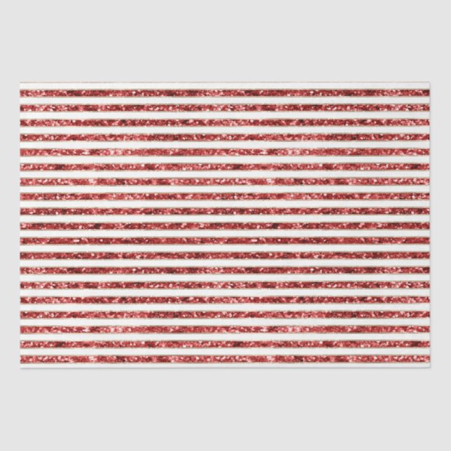 Gold Red White Glitter Stripes Christmas Tissue Paper (Front)