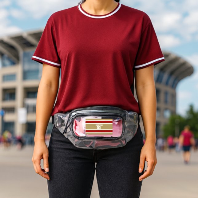 Gold Red White Sports Striped Team Name Clear Fanny Pack (Insitu (Stadium))