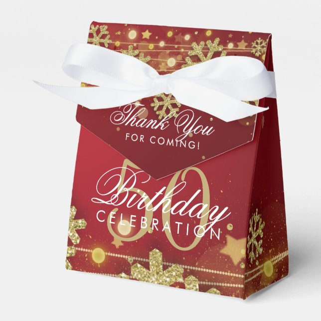 Gold Red Winter 50th Birthday Thank You Favor Boxes (Front Side)