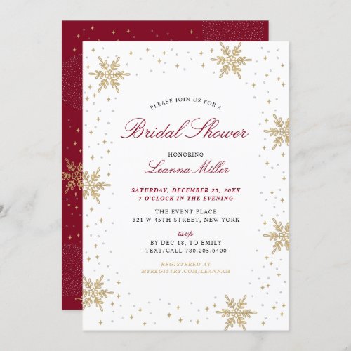 Gold  Red Winter Christmas Bridal Wedding Shower  Invitation