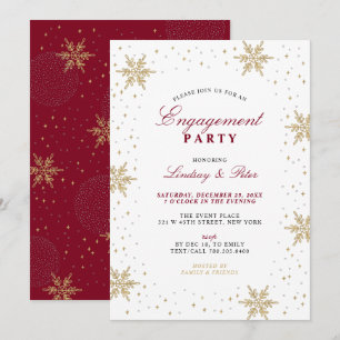 Gold & Red Winter Christmas Engagement Party Invit Invitation