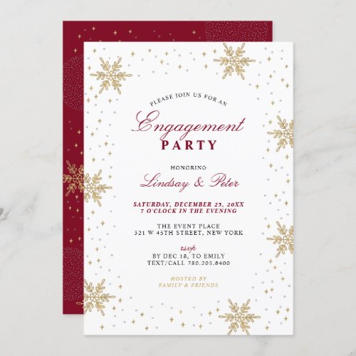 Gold  Red Winter Christmas Engagement Party Invit Invitation