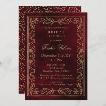 Gold Red Winter Foliage Holiday Bridal Shower Invitation