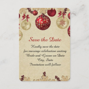Gold/Red Winter Holiday Ornaments Save the date