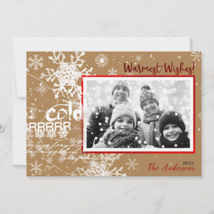 Gold & Red Winter Warm Wishes Holiday Modern Photo Card