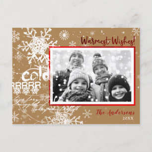 Gold & Red Winter Warm Wishes Holiday Modern Photo Postcard