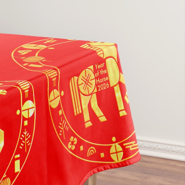 Gold-Red Year of the Horse 2026 Tablecloth (In Situ)