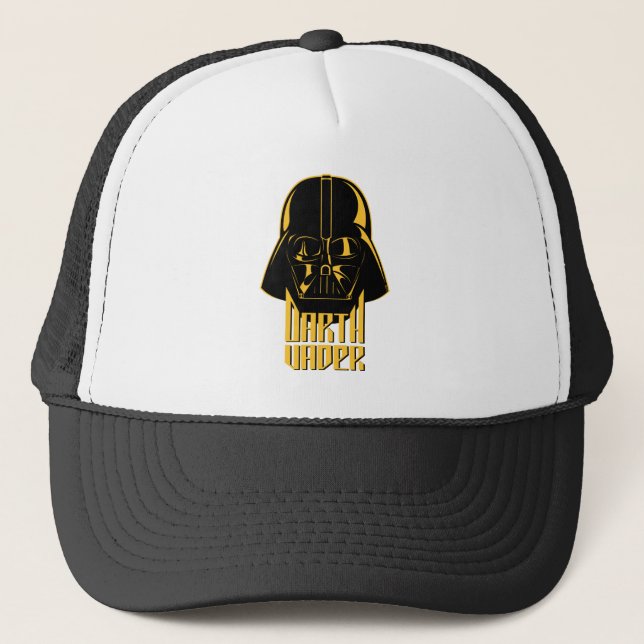 Gold Reflect Darth Vader Name Graphic Trucker Hat (Front)