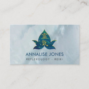 Gold Reiki Healing Symbol in Marble Lotus Business Card