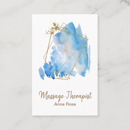  Gold Reiki Massage Blue Abstract Watercolor Business Card