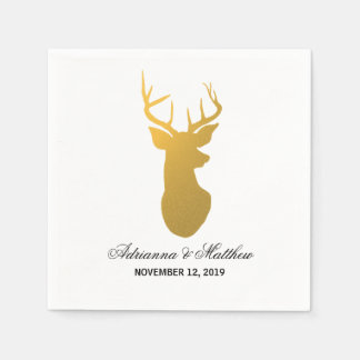 Gold Reindeer Antler Modern Silhouette Wedding Napkins