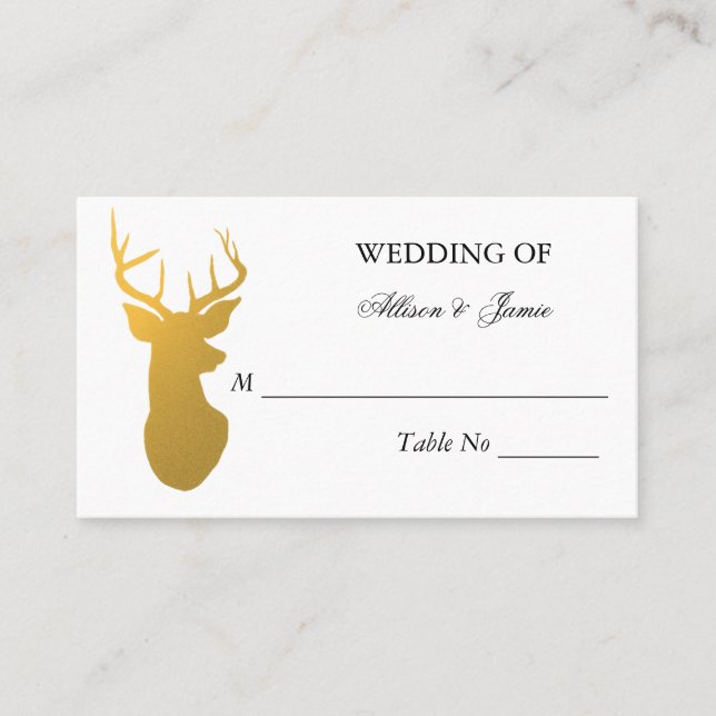 Gold Reindeer Antler Modern Wedding Table Number Place Card (Front)