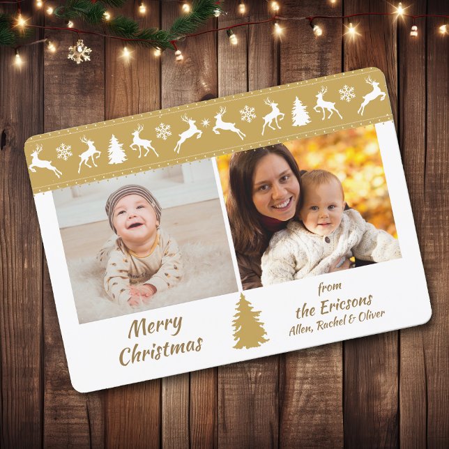 Gold Reindeer Border Two Photo Template Christmas (Creator Uploaded)