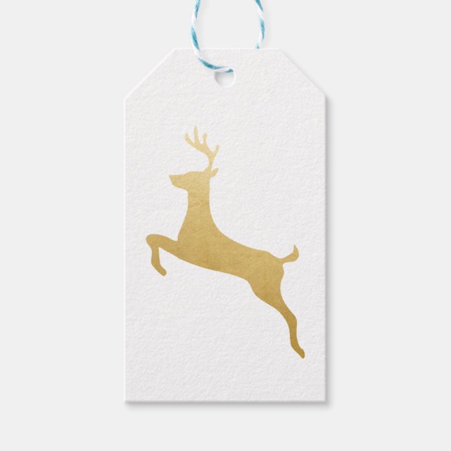 Gold Reindeer Christmas Holiday Gift Tags (Front)