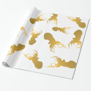 Gold Reindeer Christmas Holiday Pattern Wrapping Paper