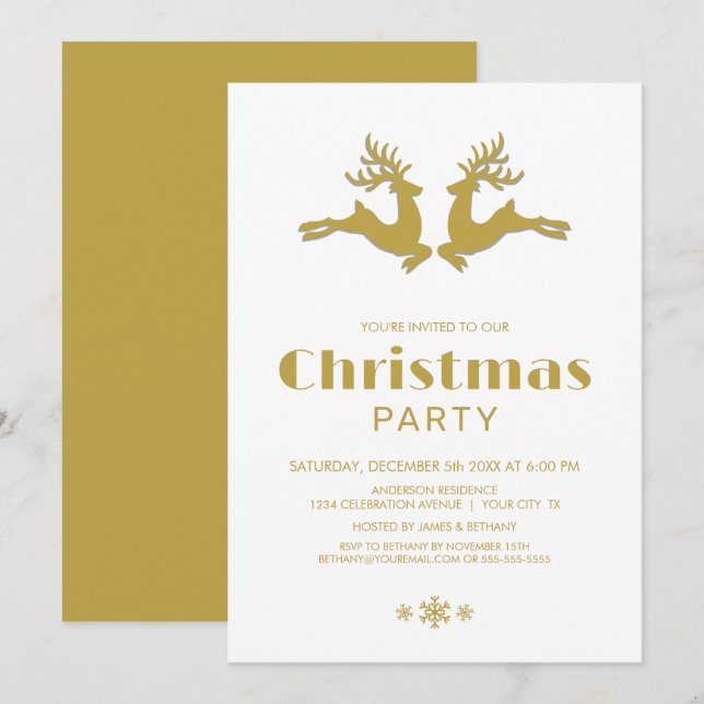 Gold Reindeer Christmas Party Invitation (Front/Back)