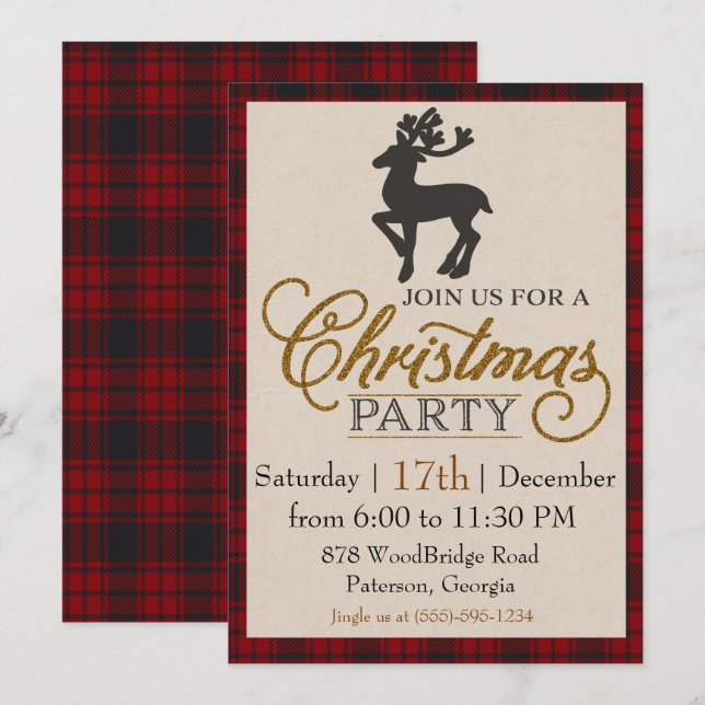 Gold Reindeer Christmas Party Invitation (Front/Back)
