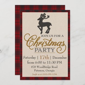 Gold Reindeer Christmas Party Invitation by SugSpc_Invitations at Zazzle