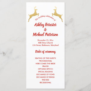 Gold Reindeer Christmas Wedding Program