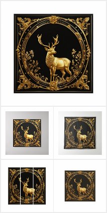 Gold reindeer gold and black ornamental frame