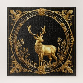 Gold reindeer gold and black ornamental frame