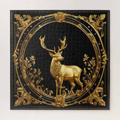 Gold reindeer gold and black ornamental frame jigsaw puzzle