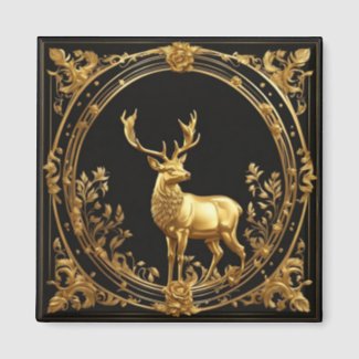 Gold reindeer gold and black ornamental frame